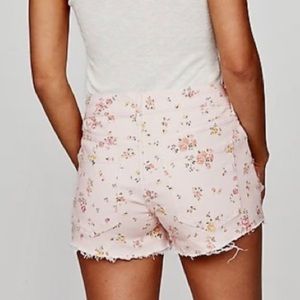 Express distressed pink floral high-waisted shorts